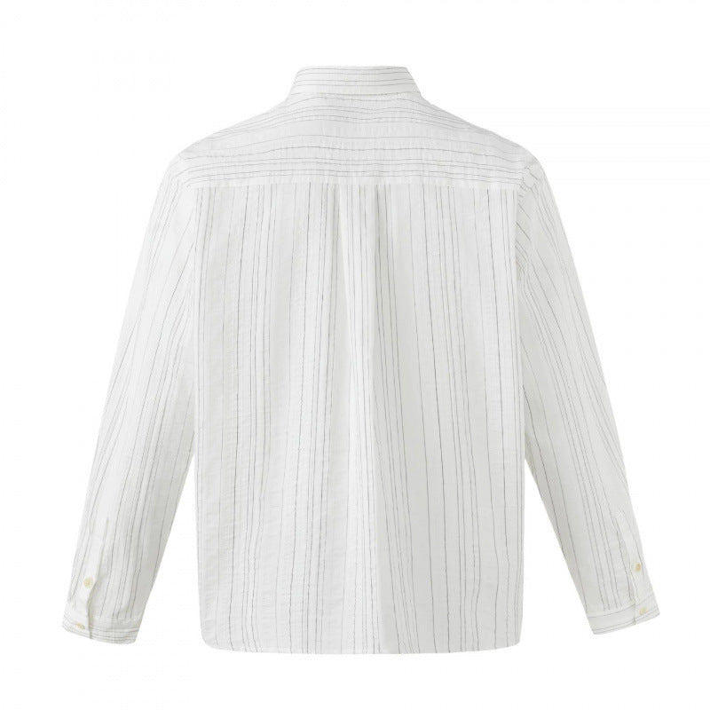 Men's Lightweight Linen Blend Shirt with Fine Stripes and Kent Collar Fashion Glam