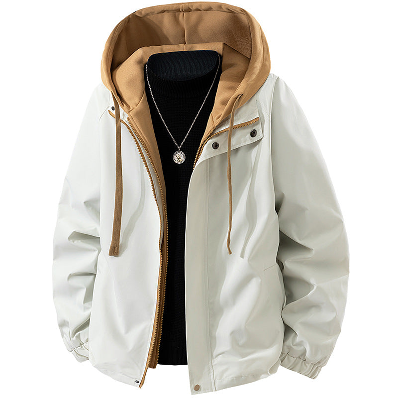 Men's Two-Layer Windbreaker Hooded Jacket with Contrast Lining and Concealed Zipper Fashion Glam