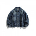 Men's Oversize Vintage Denim Jacket with Used Effect and Chest Pockets Fashion Glam