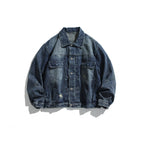 Men's Oversize Vintage Denim Jacket with Used Effect and Chest Pockets Fashion Glam