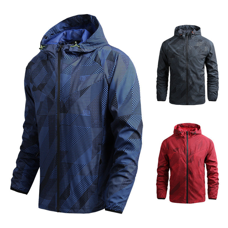 Men's breathable softshell hoodie with geometric allover print and athletic fit Fashion Glam