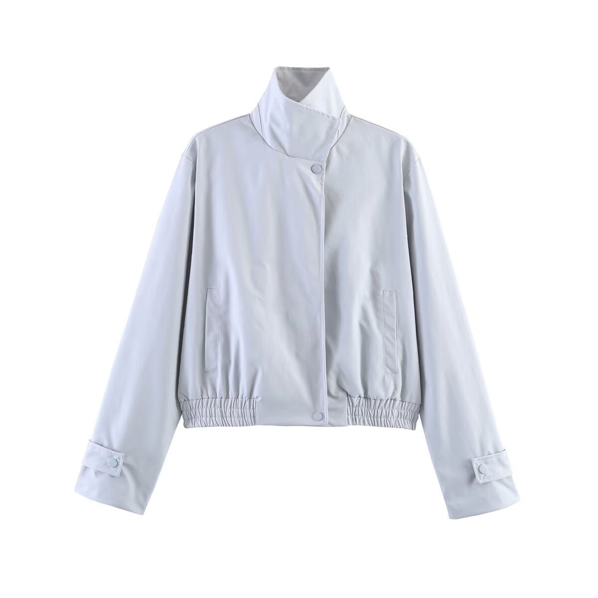 Women’s short-cut minimalist blouson jacket made of soft vegan leather with a lapel collar and elastic hem Fashion Glam