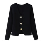 Ladies Elegant Short Cardigan made of Boucle knit with deep V-neck and decorative jeweled button placket Fashion Glam