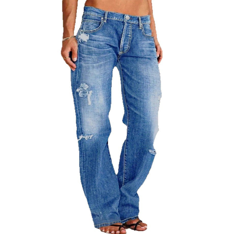 Women's casual loose denim pants in baggy style with distressed rips Fashion Glam