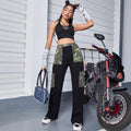 Ladies High-Waist Cargo Jeans with Camouflage Inserts and Wide Leg Fashion Glam