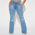 Women's High-Waist Flared Jeans with sculpting waistband and subtle knee rips Fashion Glam