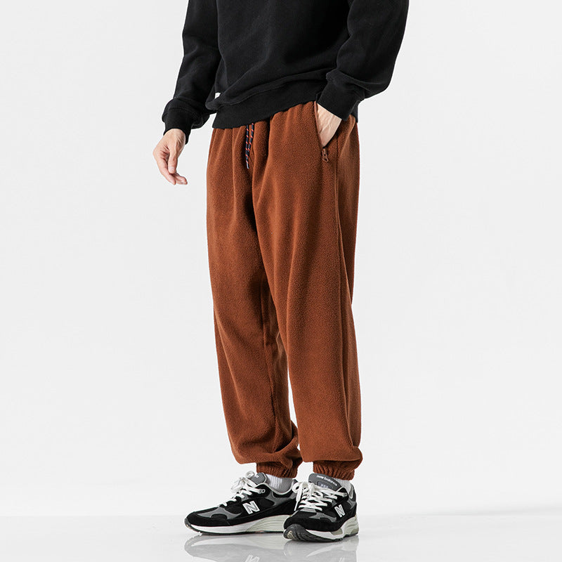 Men's wide-cut fleece jogging pants with elastic cuffs and side pockets Fashion Glam