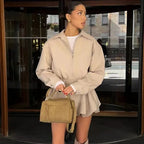 Women short zip jacket with elastic hem Fashion Glam