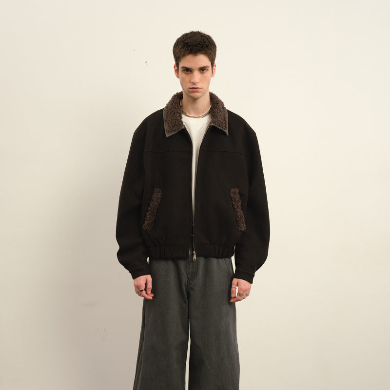 Men's bomber jacket with teddy collar, zipper, and elastic hem Fashion Glam