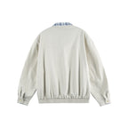 Unisex Lightweight Zip-Over Jacket in Boxy Cut with Check Collar and Elastic Hem Fashion Glam