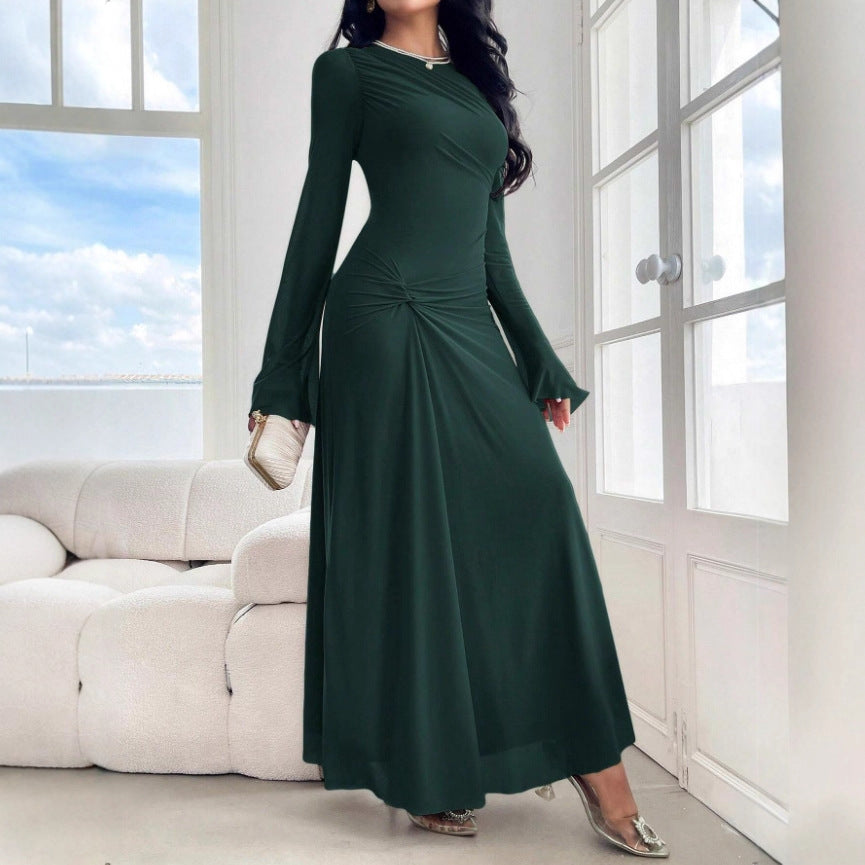 Women's maxi dress with gathered waist and bell sleeves Fashion Glam