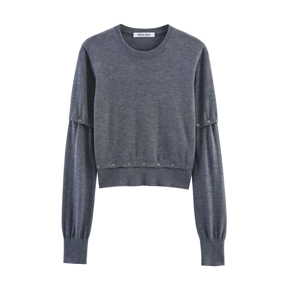 Women's Short Fine Knit Sweater with Balloon Sleeves and Decorative Button Waist Fashion Glam