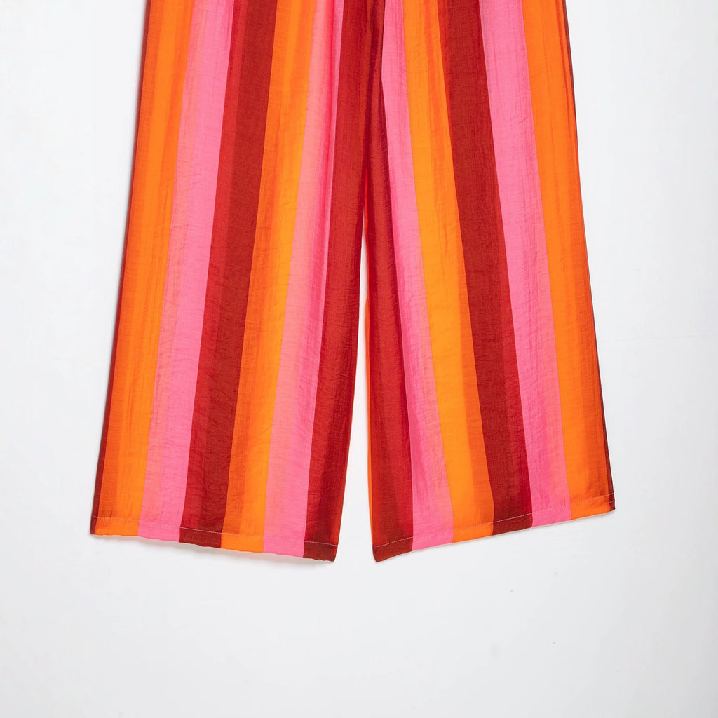 Women's Wide Culotte Pants with Drawstring Waist and Vertical Stripes Fashion Glam