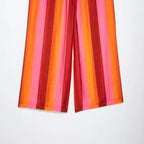 Women's Wide Culotte Pants with Drawstring Waist and Vertical Stripes Fashion Glam
