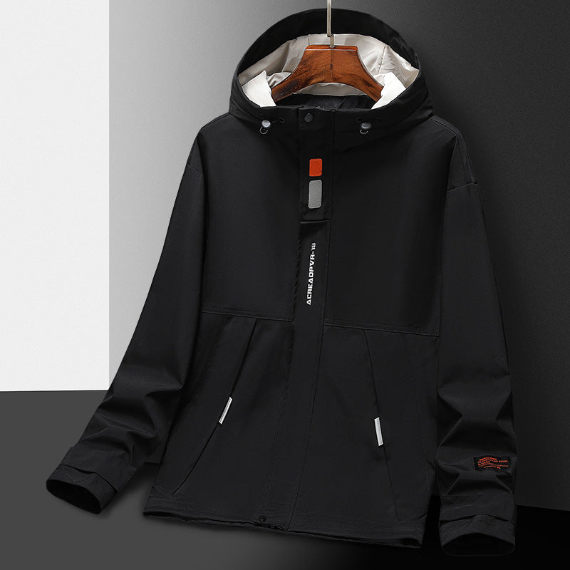 Men's Lightweight Utility Rain Jacket with Hood, Windproof Softshell and Reflective Inserts Fashion Glam