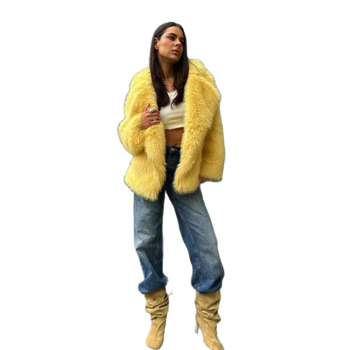 Women’s Short Oversized Faux Fur Coat with Voluminous Shawl Collar Fashion Glam
