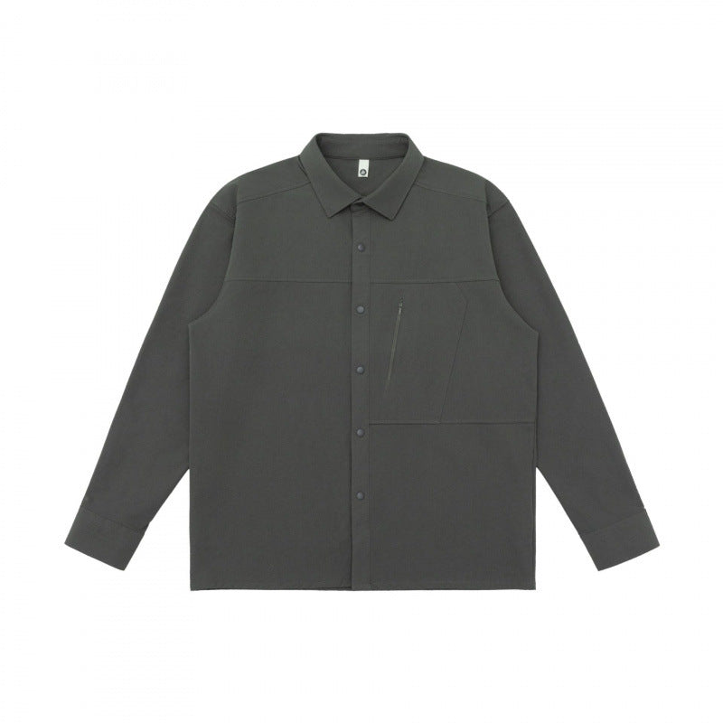 Unisex Boxy Shirt Jacket with Zipper Chest Pocket and Concealed Snap Placket Fashion Glam