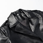 Women’s longline trench coat made of faux leather with a fitted belt and shoulder flaps Fashion Glam