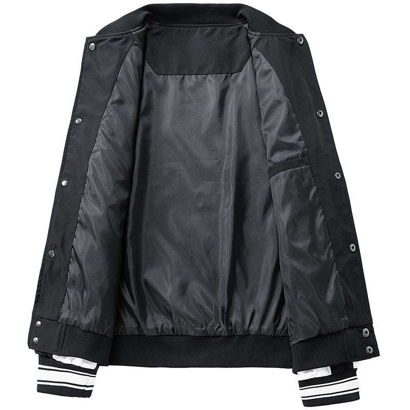Men's Retro College Jacket with Snap Button Closure, Raglan Sleeves and Ribbed Cuffs Fashion Glam