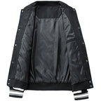 Men's Retro College Jacket with Snap Button Closure, Raglan Sleeves and Ribbed Cuffs Fashion Glam