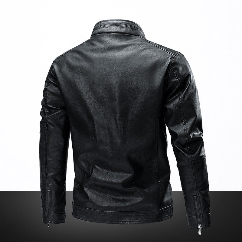 Men's Slim-Fit Biker Jacket in Leather Look with Stand-Up Collar and Quilted Shoulder Area Fashion Glam