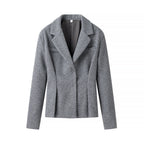 Women's Two-Piece Tailored Wool Suit with Textured Shoulder Blazer and Pleated Midi Skirt Fashion Glam