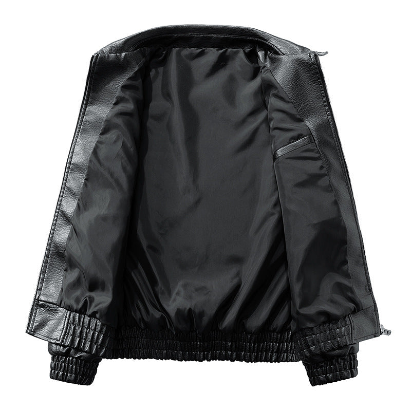 Men's leather bomber jacket in oversized style with elastic hem and zipper Fashion Glam