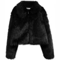 Women's Short Shaggy Faux Fur Blouson with Dense High Pile and Boxy Cropped Fit Fashion Glam