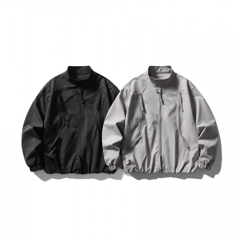 Unisex Oversize lightweight bomber jacket with stand-up collar, zipper, and elastic hem Fashion Glam