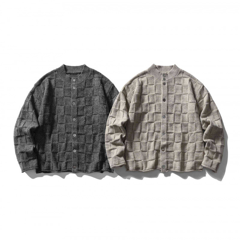 Unisex Structured Boxy Cardigan with Check Pattern Fashion Glam