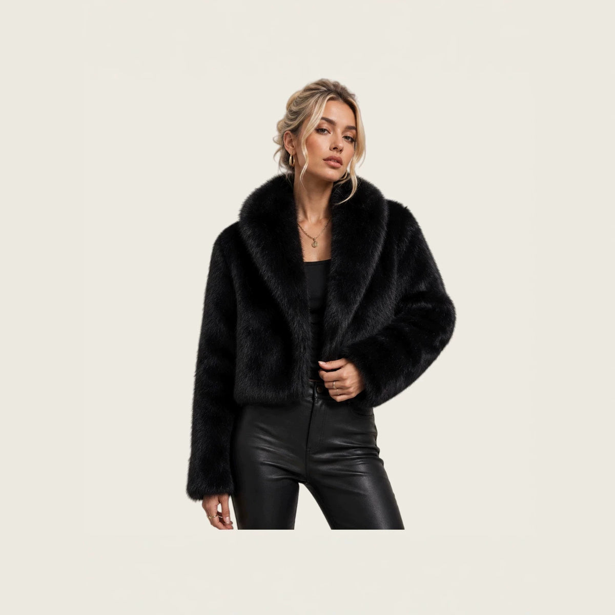 Ladies short cut luxury faux fur bolero with voluminous shawl collar Fashion Glam