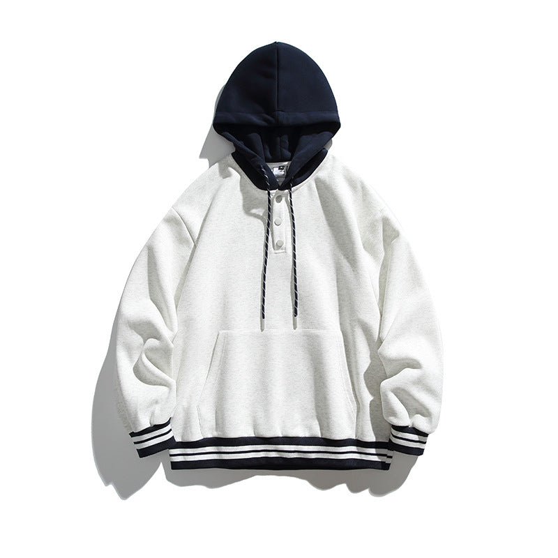 Unisex Oversize Hoodie with Contrast Hood, Button Placket and Kangaroo Pocket Fashion Glam