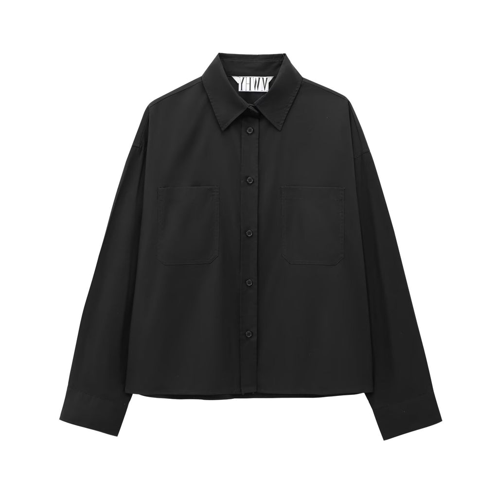 Women's Boxy Cropped Shirt Jacket with Patch Chest Pockets Fashion Glam