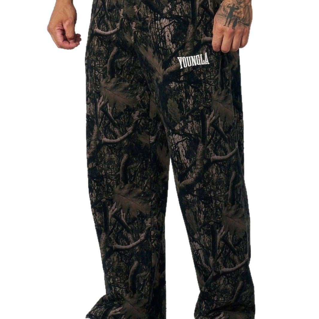 Men's wide camouflage joggers with elastic comfort waistband and thigh logo Fashion Glam