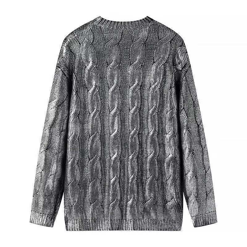 Women Oversized Cable Knit Sweater with Round Neck and Ribbed Cuffs Fashion Glam