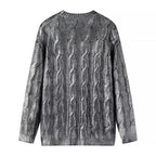 Women Oversized Cable Knit Sweater with Round Neck and Ribbed Cuffs Fashion Glam