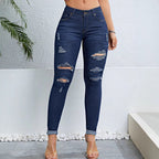 Women's High-Waist Skinny Jeans with Graduated Destroyed Look and Sculpting Fit Fashion Glam