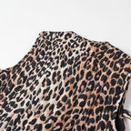 Women's Sleeveless Satin Blouse Top with Leopard Print and Double Bow Front Fashion Glam