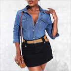 Women's tailored denim shirt with patch pockets and snap front Fashion Glam