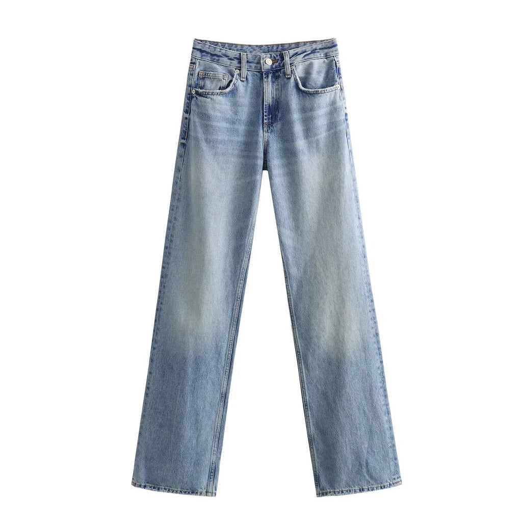 Women's high-waist jeans with straight leg, five-pocket cut and vintage wash Fashion Glam