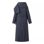 Women's Long Cut Pinstripe Coat in Trench Coat Look with Tie Belt Fashion Glam