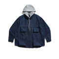 Unisex Boxy Jeans Overshirt Jacket with Attached Hood and Multifunction Pockets Fashion Glam