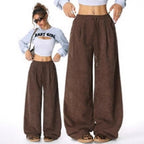 Ladies Wide Cord Pants with High Elastic Waist and Drawstring Fashion Glam