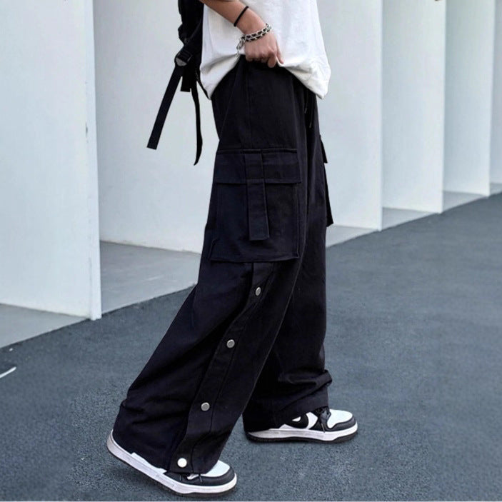 Unisex Oversize Cargo Jeans Pants with wide legs, flap pockets and snap button placket Fashion Glam