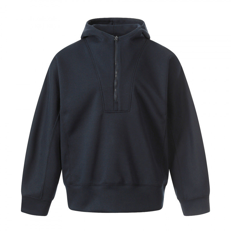 Men's Boxy Hoodie with Half Zipper, Reinforced Placket and Clean Minimal Design Fashion Glam