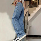 Women's extra-wide baggy jeans made of lightweight denim with star appliqués and extended silhouette Fashion Glam