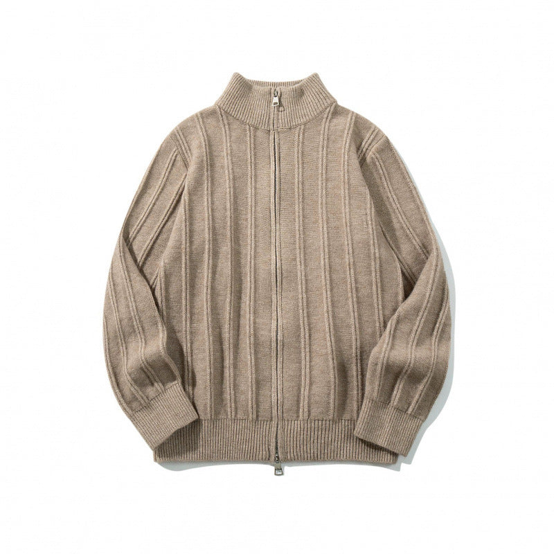 Unisex Zip Sweater with Stand-Up Collar and Vertical Structure Fashion Glam