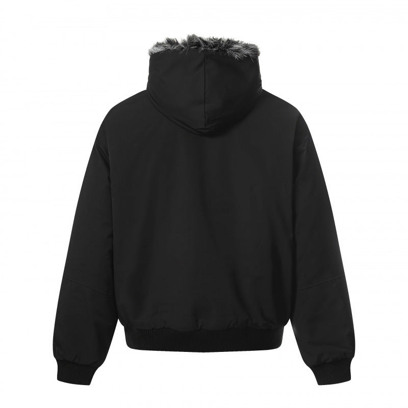 Unisex Short Boxy Bomber Jacket with Faux Fur Hood, Windproof Shell and Thermal Insulation Fashion Glam