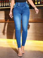 Women High-Waisted Sculpting Skinny Jeans with Reinforced V-Waist and Push-Up Effect Fashion Glam