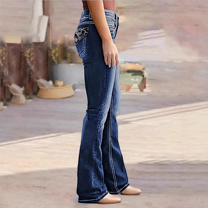 Women's Bootcut Jeans with contrasting decorative seams and sculpting stretchy waistband Fashion Glam